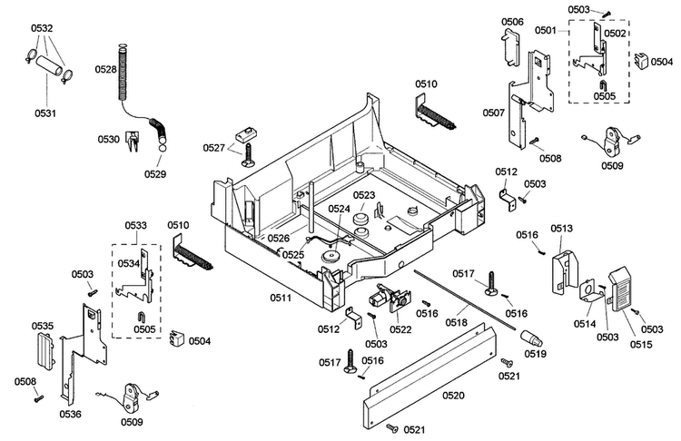 Base Assy Diagram and Parts List for SHE42L15UC 23 Bosch Dishwasher