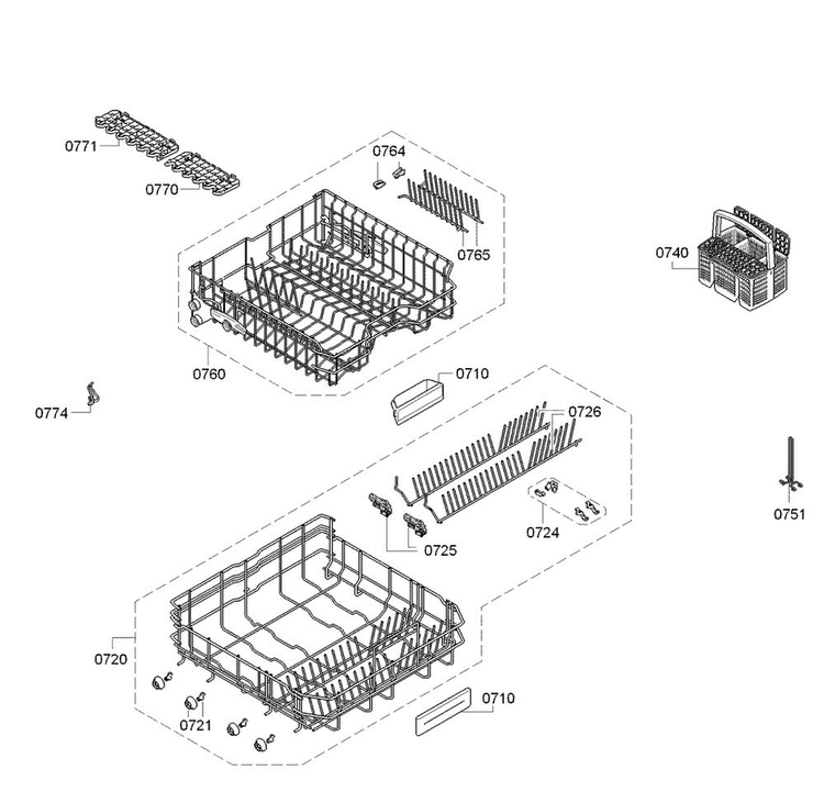 Baskets Diagram and Parts List for SGX68U55UC C9 Bosch Dishwasher