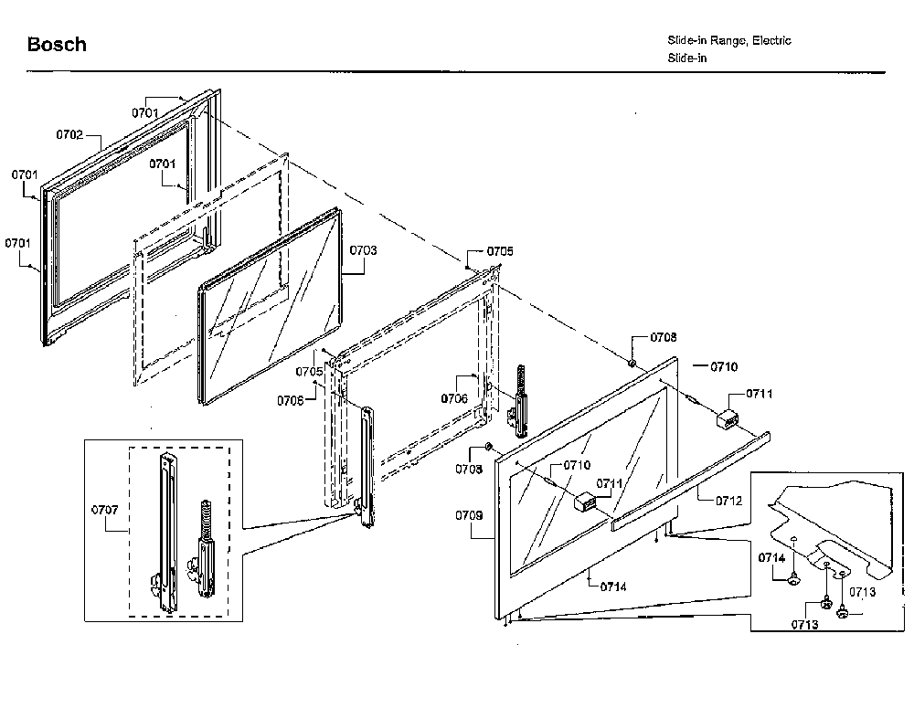 Door Diagram and Parts List for HIIP055U 01 Bosch Range