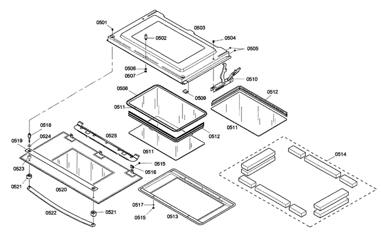Door Assy Diagram and Parts List for HBL755AUC 02 Bosch Wall Oven