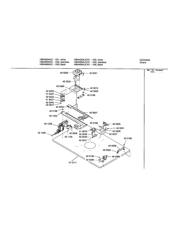 Lower Internal Panel Diagram and Parts List for HBN456AUC 01 Bosch Wall Oven