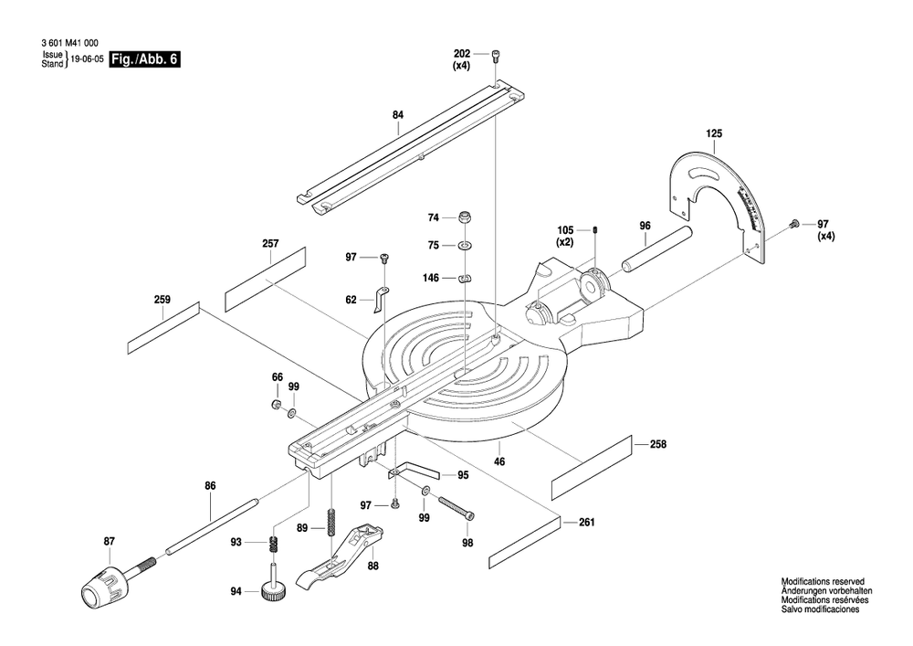 Page 6 Diagram and Parts List for GCM18V-08 3601M41010 Bosch Miter Saw