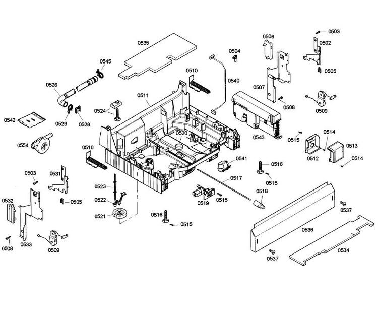Base Section Diagram and Parts List for SHX55M06UC 52 Bosch Dishwasher
