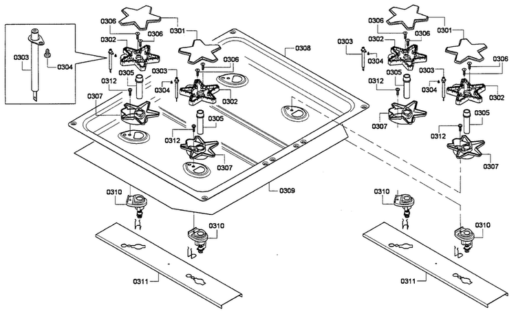 Left Burners Diagram and Parts List for PRD486GDHU 01 Thermador Range