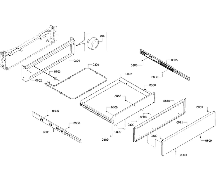 Drawer Asy Diagram and Parts List for HGIP054UC 01 Bosch Range