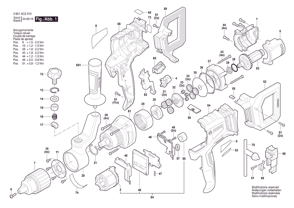 Figure 2 Diagram and Parts List for 3601AC2010 GRW18V-120 Bosch Cement Mixer