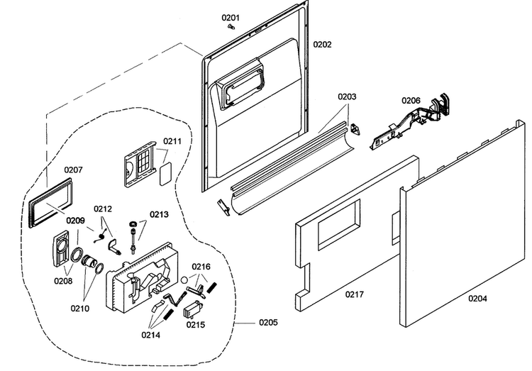 Door Assy Diagram and Parts List for SHE42L12UC 22 Bosch Dishwasher