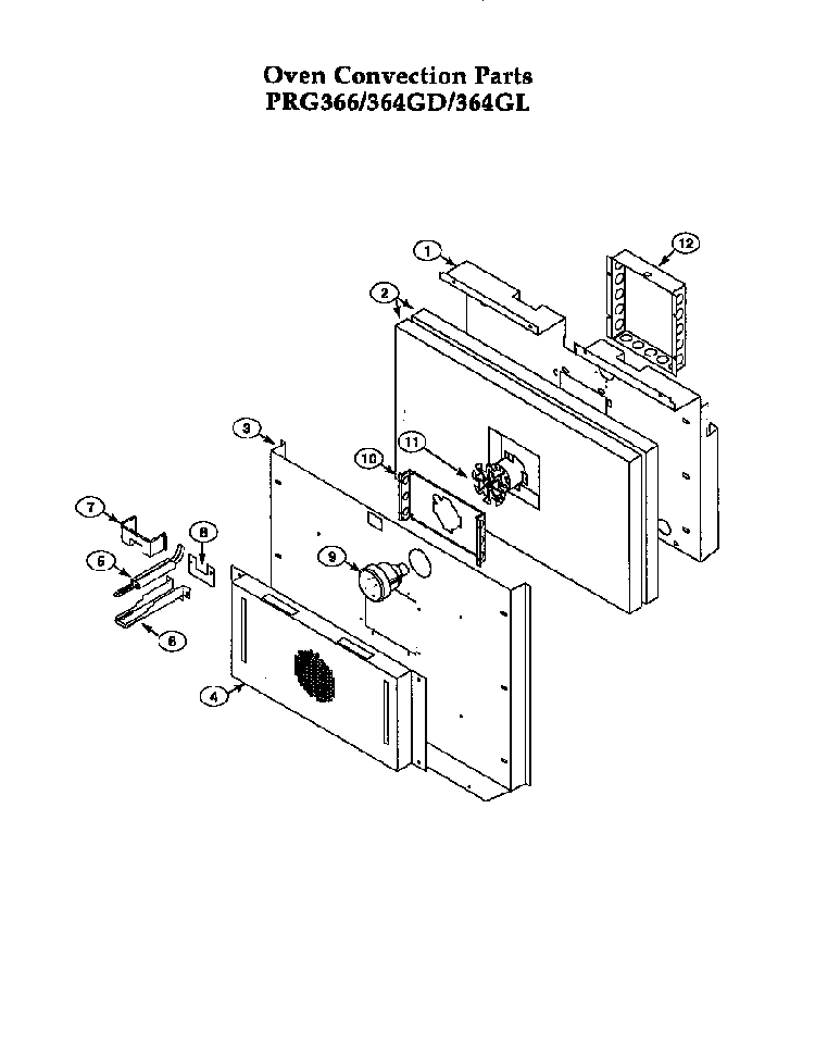 Convection Oven Diagram and Parts List for PRG364GL  Thermador Range