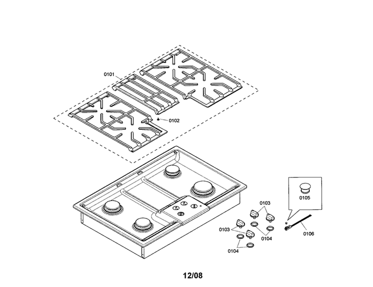 Grid/control Knobs Diagram and Parts List for NGM5024UC 01 Bosch Cooktop