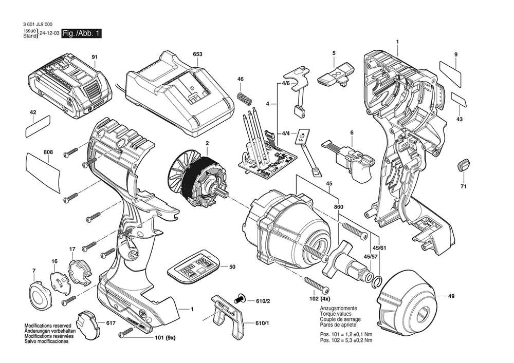 Section 1 Diagram and Parts List for 3601JL9000  Bosch Wrench
