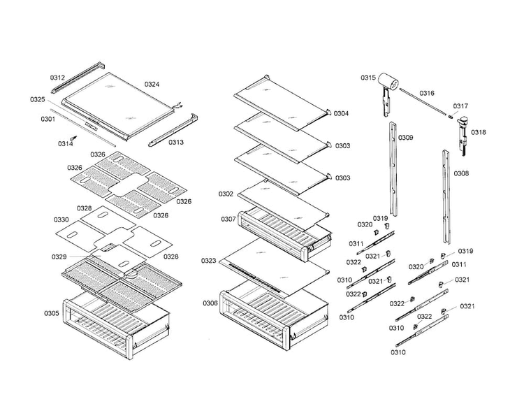 Shelves Diagram and Parts List for T24IR70PSS-01  Thermador Refrigerator