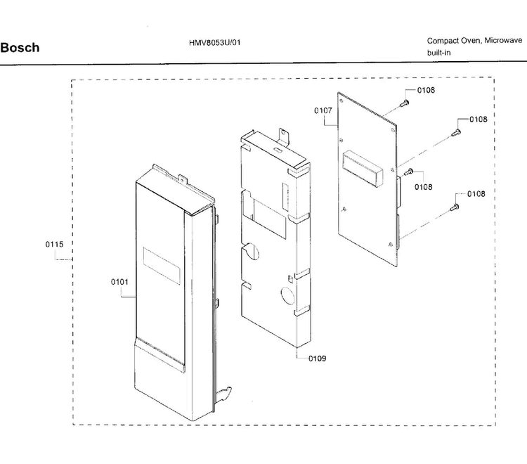 Control Panel Diagram and Parts List for HMV8053U 01 Bosch Microwave