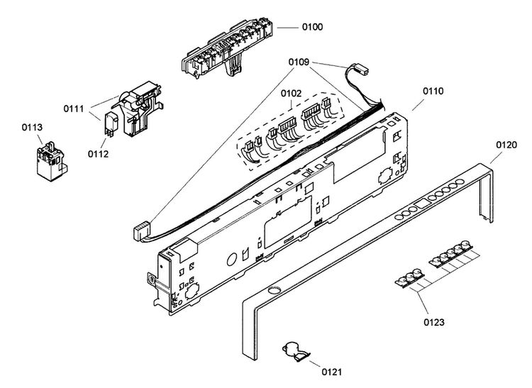 Front Panel Diagram and Parts List for SGV45E03UC 18 Bosch Dishwasher