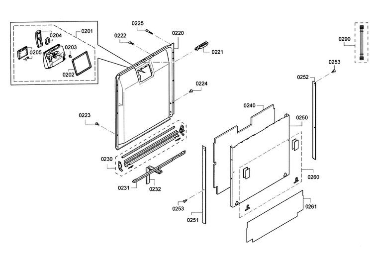 Door Diagram and Parts List for SGV68U53UC A5 Bosch Dishwasher