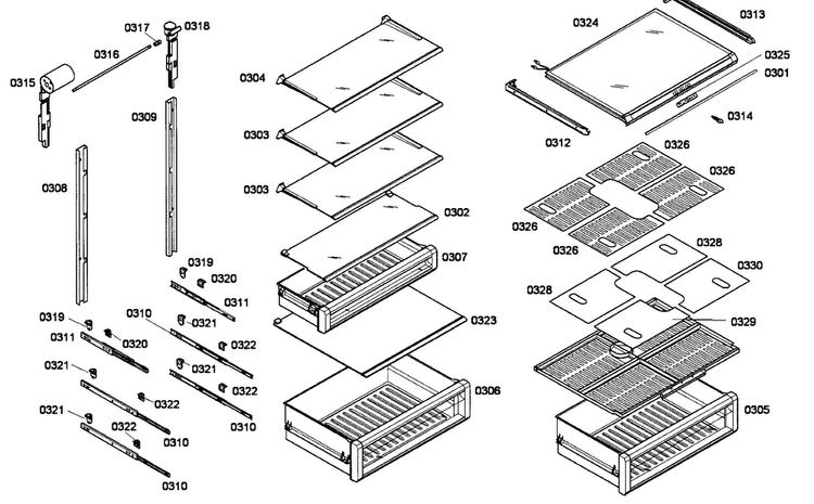 Shelfs Diagram and Parts List for T30BR70FS-10  Thermador Refrigerator