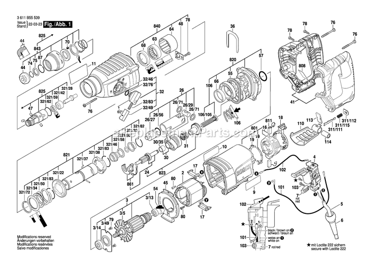 Page 1 Diagram and Parts List for 11255VSR 3611B55539 Bosch Hammer Drill