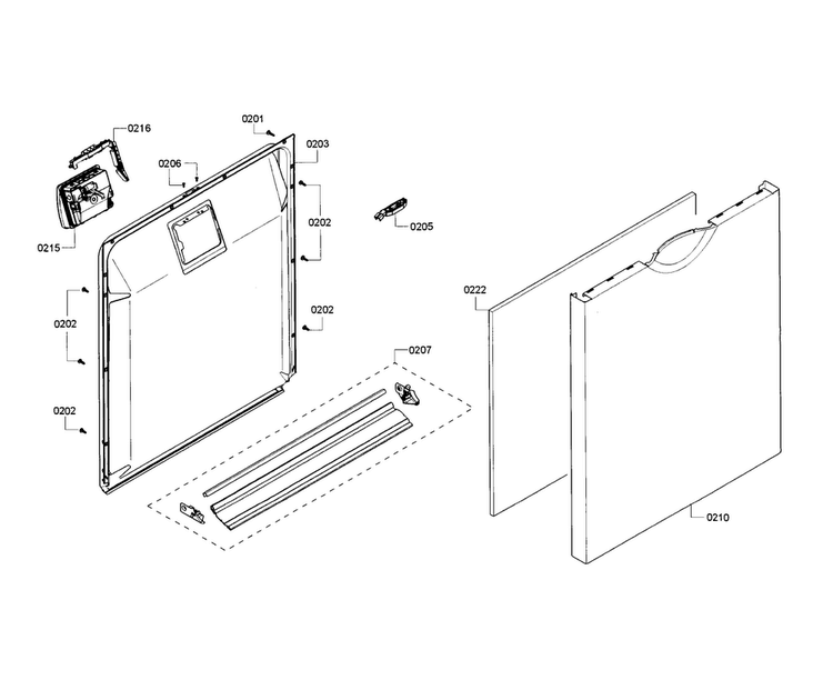 Door Assy Diagram and Parts List for SHE3AR55UC 18 Bosch Dishwasher
