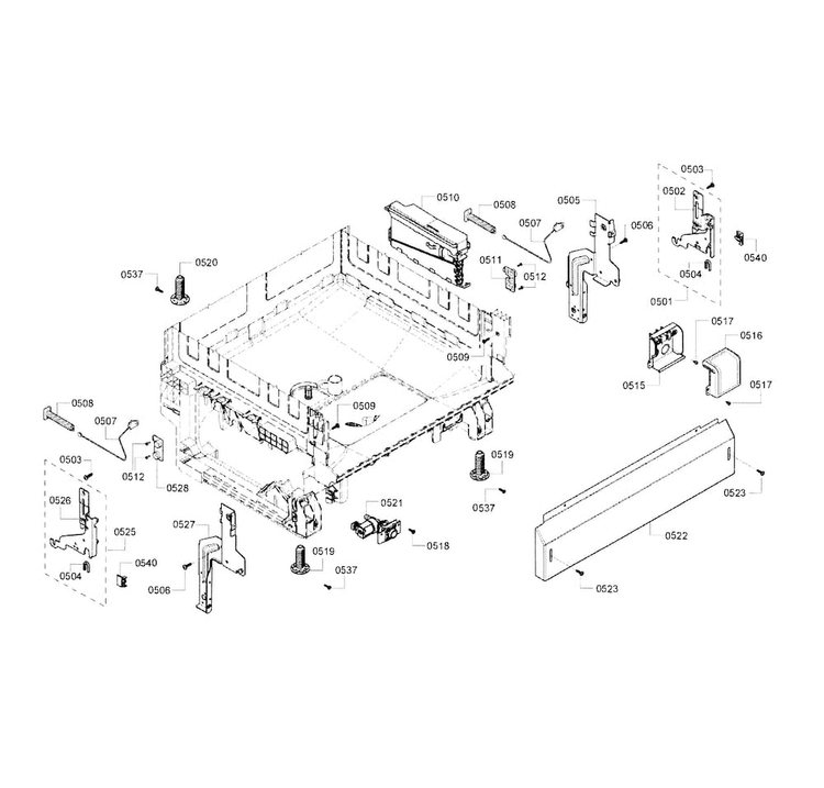 Base Diagram and Parts List for SHE3AR55UC 14 Bosch Dishwasher