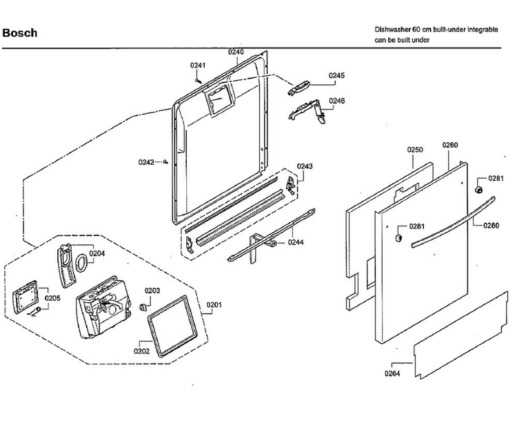 Door Diagram and Parts List for SHX7ER55UC 73 Bosch Dishwasher