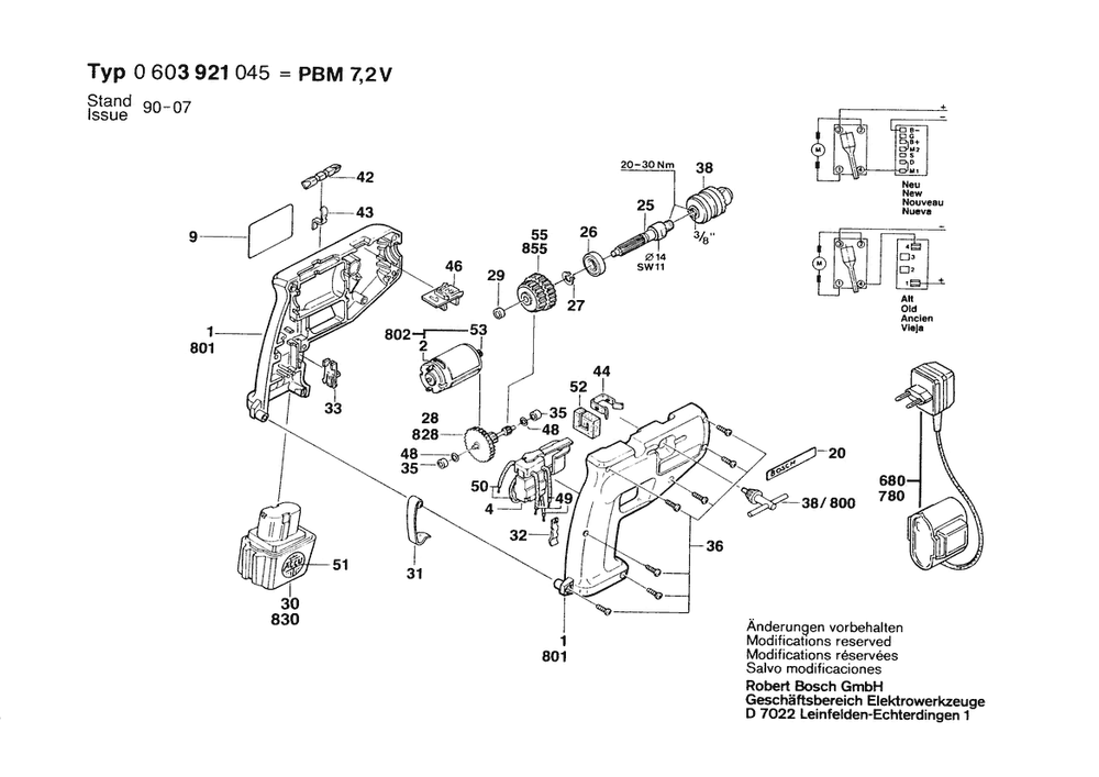 Section 1 Diagram and Parts List for 0603921045  Bosch Cordless Drill