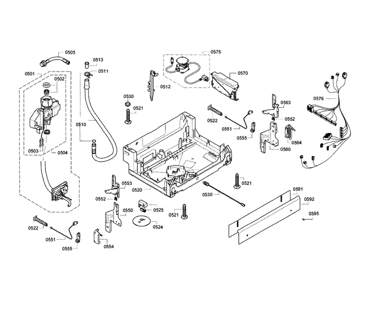Base Diagram and Parts List for SGE63E06UC 74 Bosch Dishwasher