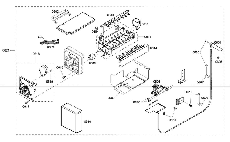 Ice Maker Diagram and Parts List for KBUDT4865E 01 Thermador Refrigerator