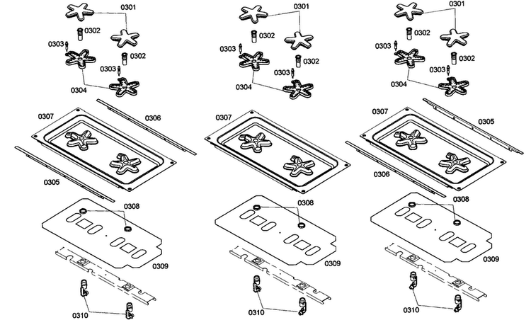 Burners Diagram and Parts List for PRD366EG02  Thermador Range