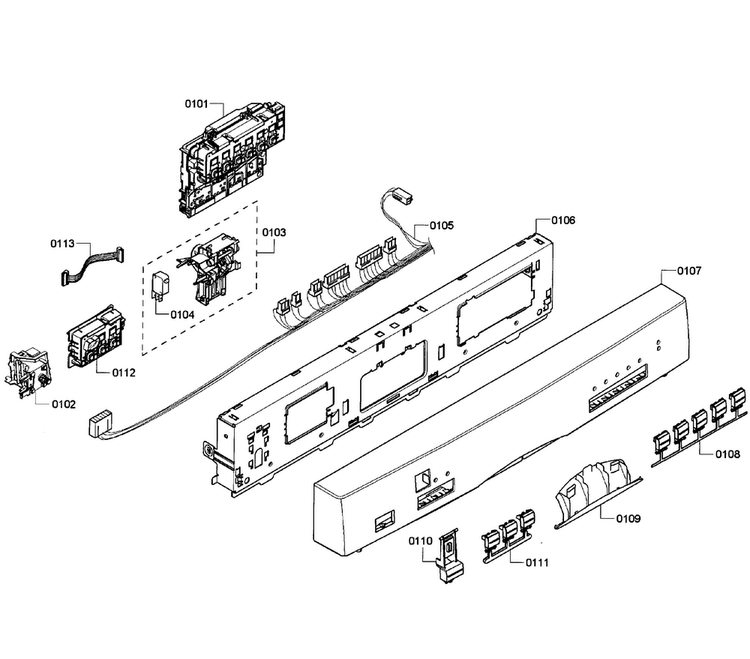 Control Panel Diagram and Parts List for SHE55M16UC 60 Bosch Dishwasher