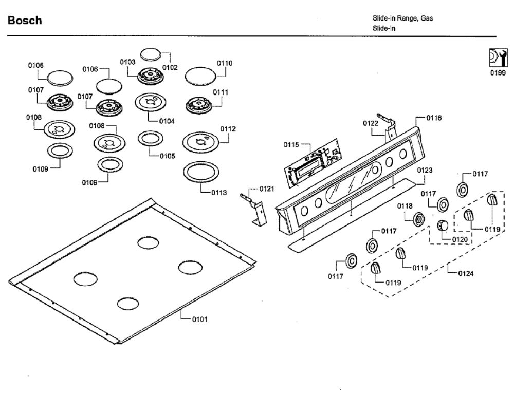 Top Assembly Diagram and Parts List for HDI7282U 09 Bosch Range