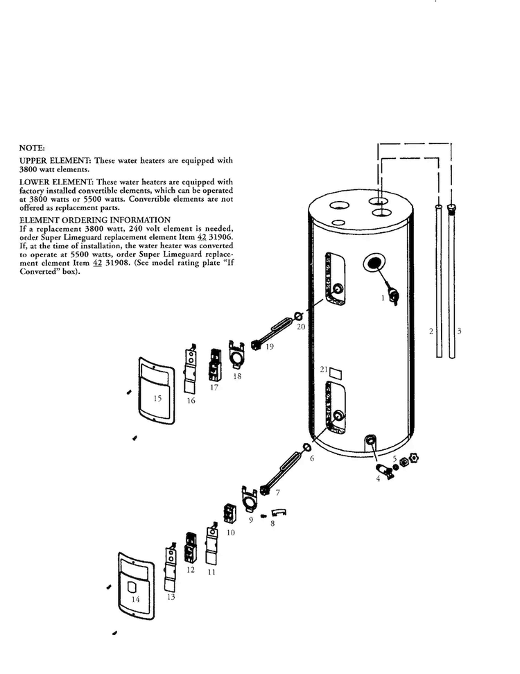 Power Miser 40 Gallon Medium Diagram and Parts List for 153316754  Kenmore Water Heater