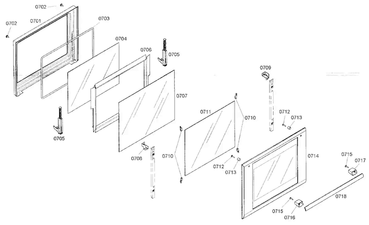 Bottom Oven Door Diagram and Parts List for ME302ES01  Thermador Wall Oven
