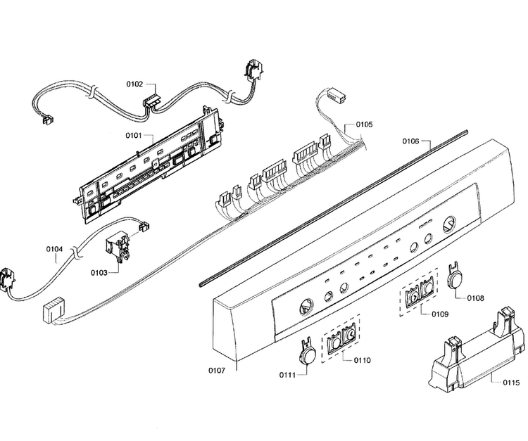 Control Panel Diagram and Parts List for SHE3AR55UC 06 Bosch Dishwasher