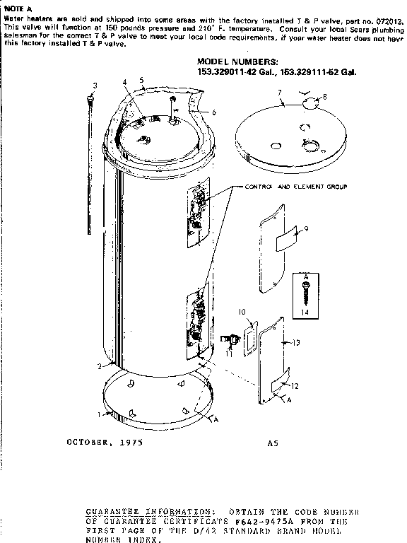 Non-functional Replacement Parts Diagram and Parts List for 153329011  Kenmore Water Heater