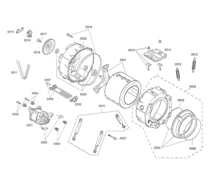 Drum/tub/motor Diagram and Parts List for WAS20160UC 28 Bosch Washer