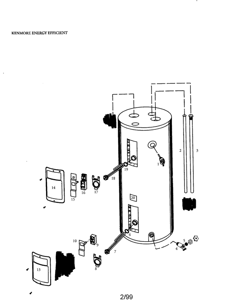 Energy Efficient 40 Gallon Diagram and Parts List for 153324490  Kenmore Water Heater