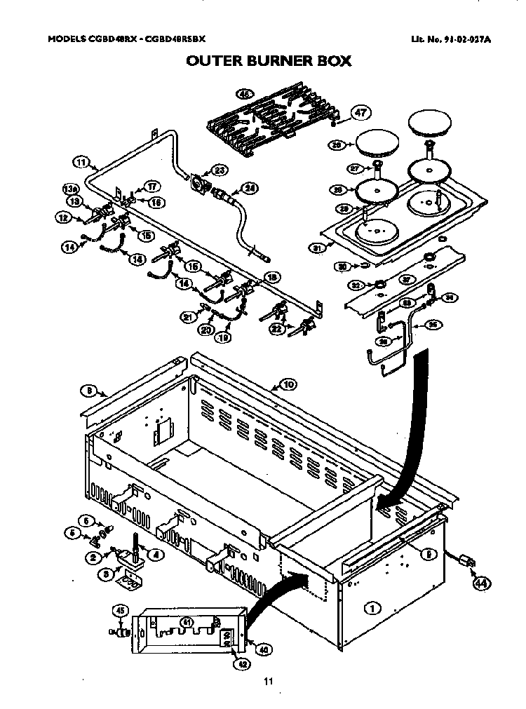 Outer Burner Box Diagram and Parts List for CGBD48RSBX  Thermador Grill