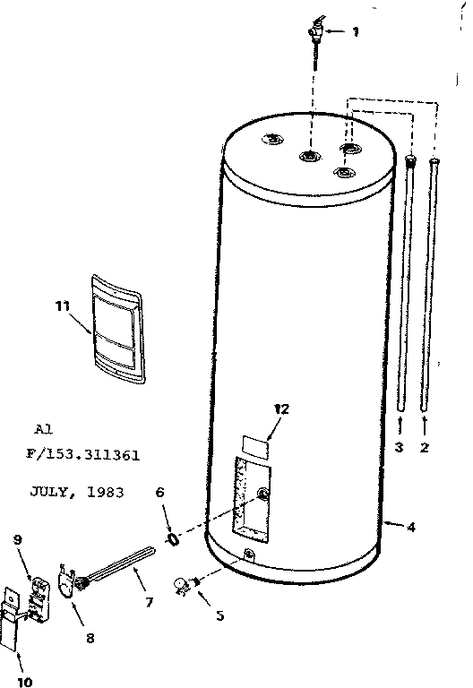 Replacement Parts Diagram and Parts List for 153311361  Kenmore Water Heater