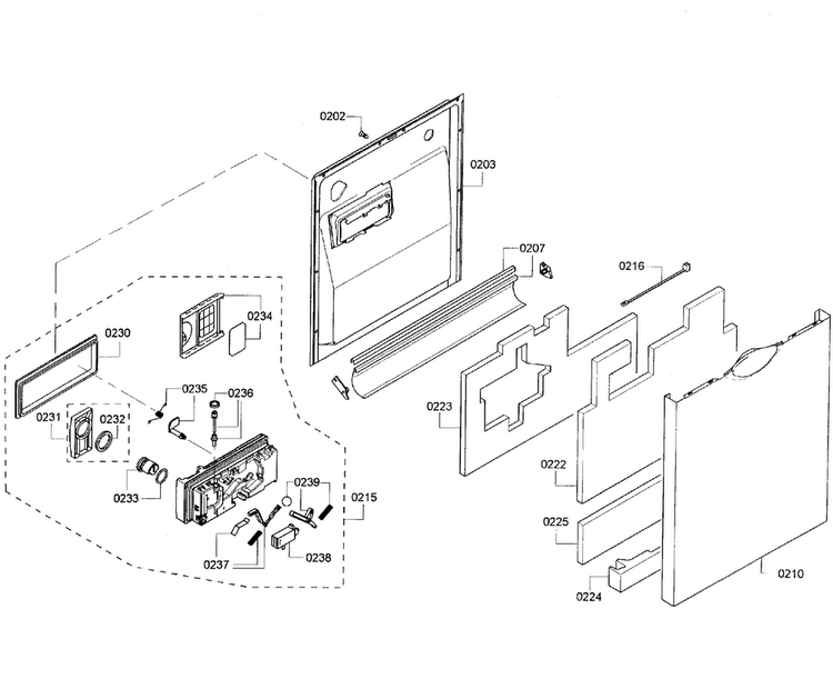 Door Assy Diagram and Parts List for SHX43R52UC 64 Bosch Dishwasher