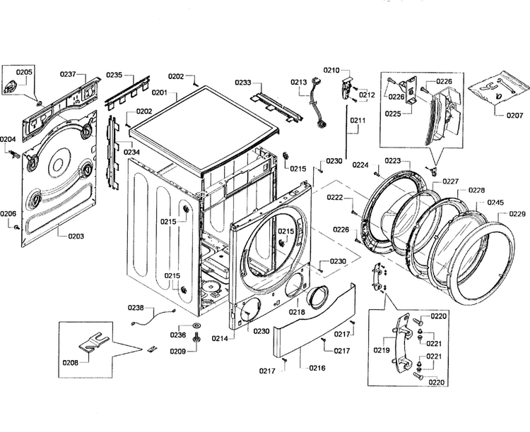 Cabinet Assy Diagram and Parts List for WFVC5400UC 20 Bosch Washer