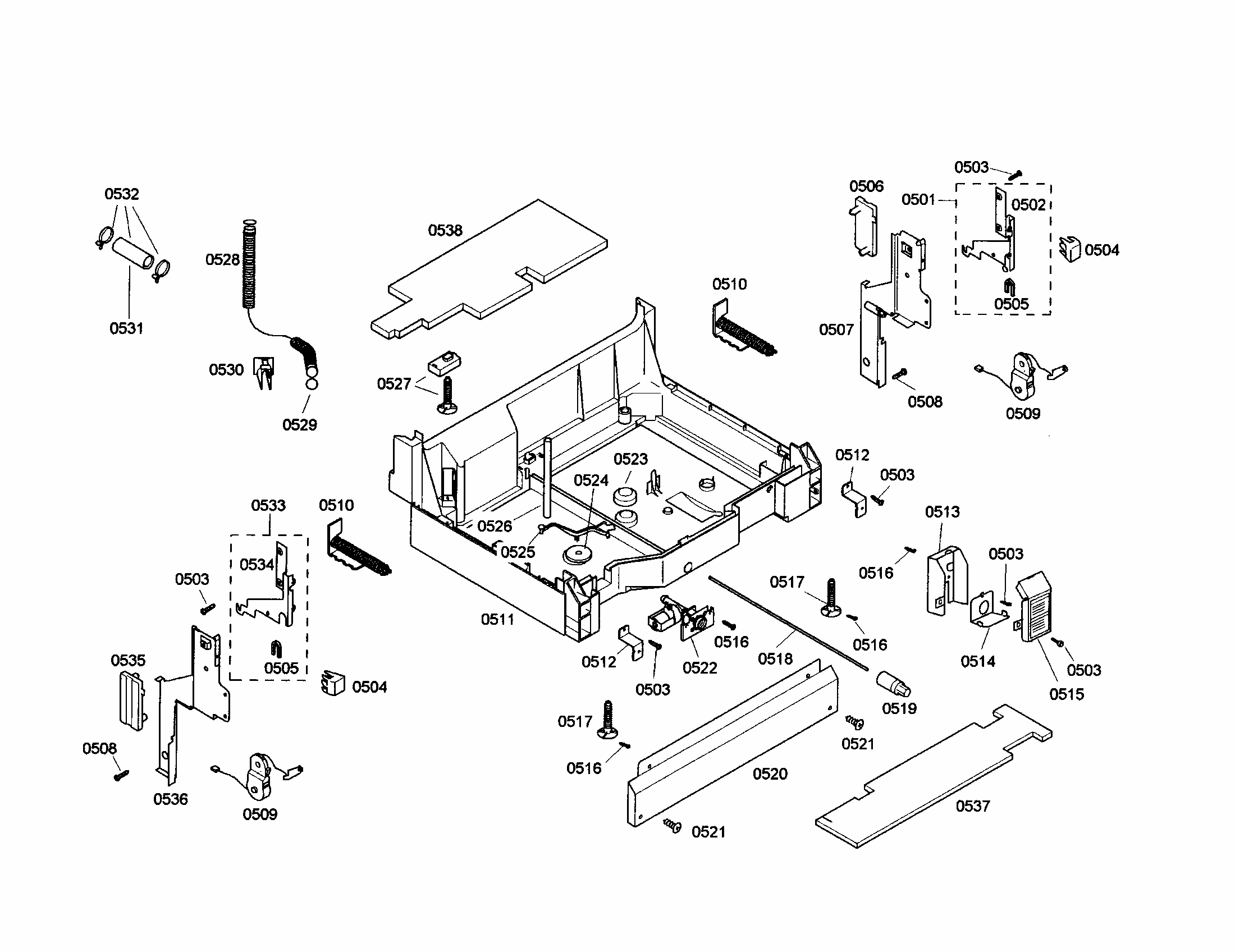 Base Diagram and Parts List for S35KMK17UC 27 Bosch Dishwasher