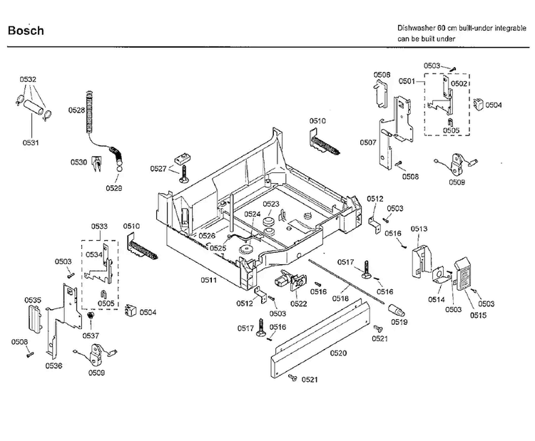 Base Diagram and Parts List for SHX33A02UC 22 Bosch Dishwasher