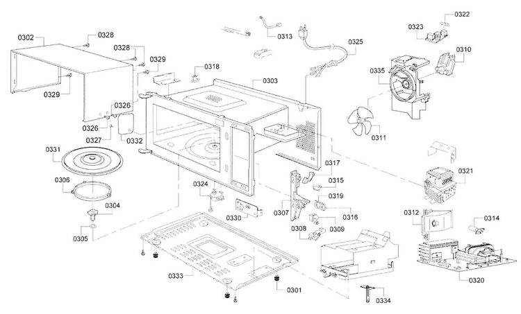 Cavity Diagram and Parts List for HMB5060 01 Bosch Microwave