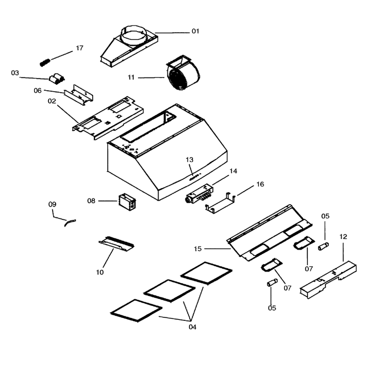Range Hood Diagram and Parts List for HSB36BS 00 Thermador Range Hood