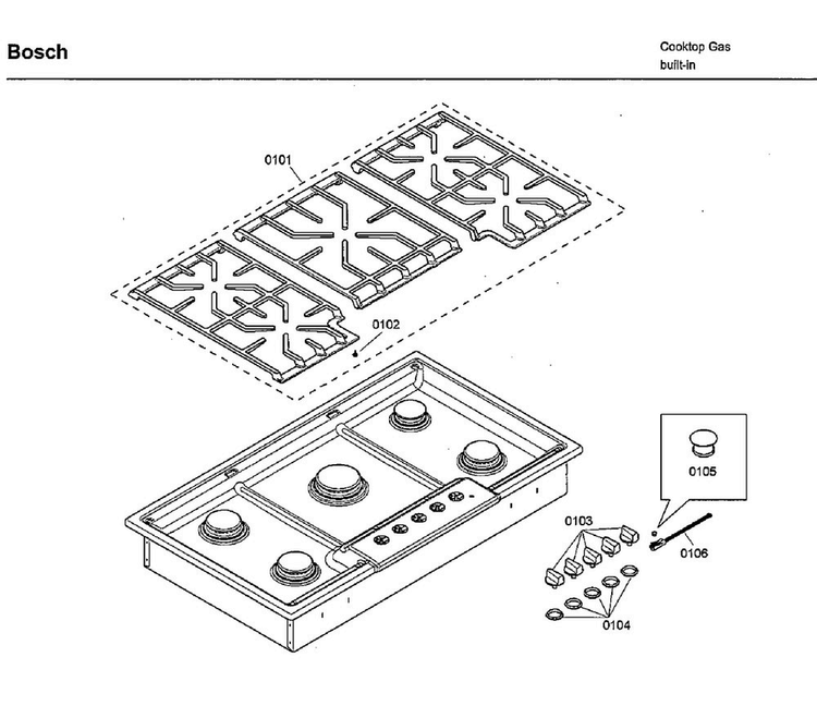 Cooking Grid Asy Diagram and Parts List for NGM8654UC 02 Bosch Cooktop