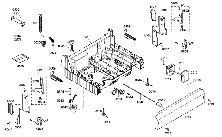 Base Assy Diagram and Parts List for SHX43M05UC 48 Bosch Dishwasher