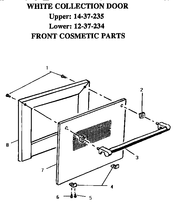 Front Cosmetics Diagram and Parts List for CMT227W  Thermador Microwave