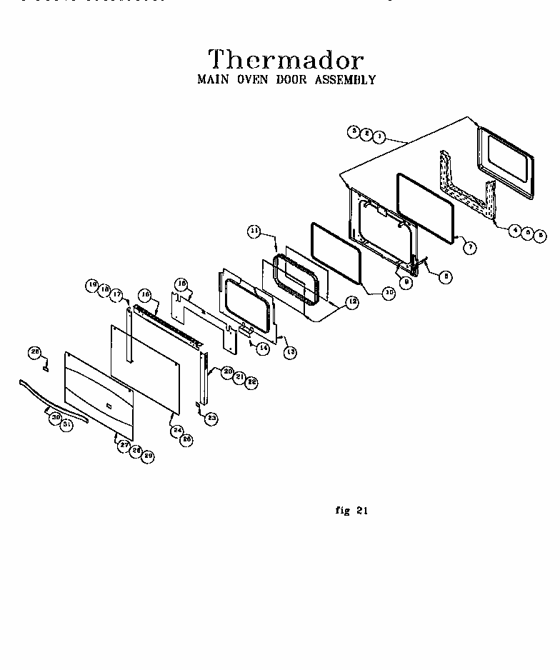 Main Oven Door Assembly Diagram and Parts List for REF30RS 9707 & UP Thermador Range