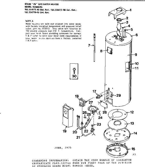 Replacement Parts Diagram and Parts List for 153334710  Kenmore Water Heater