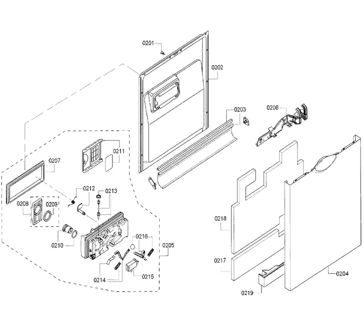 Door Diagram and Parts List for SHU43C02UC 47 Bosch Dishwasher