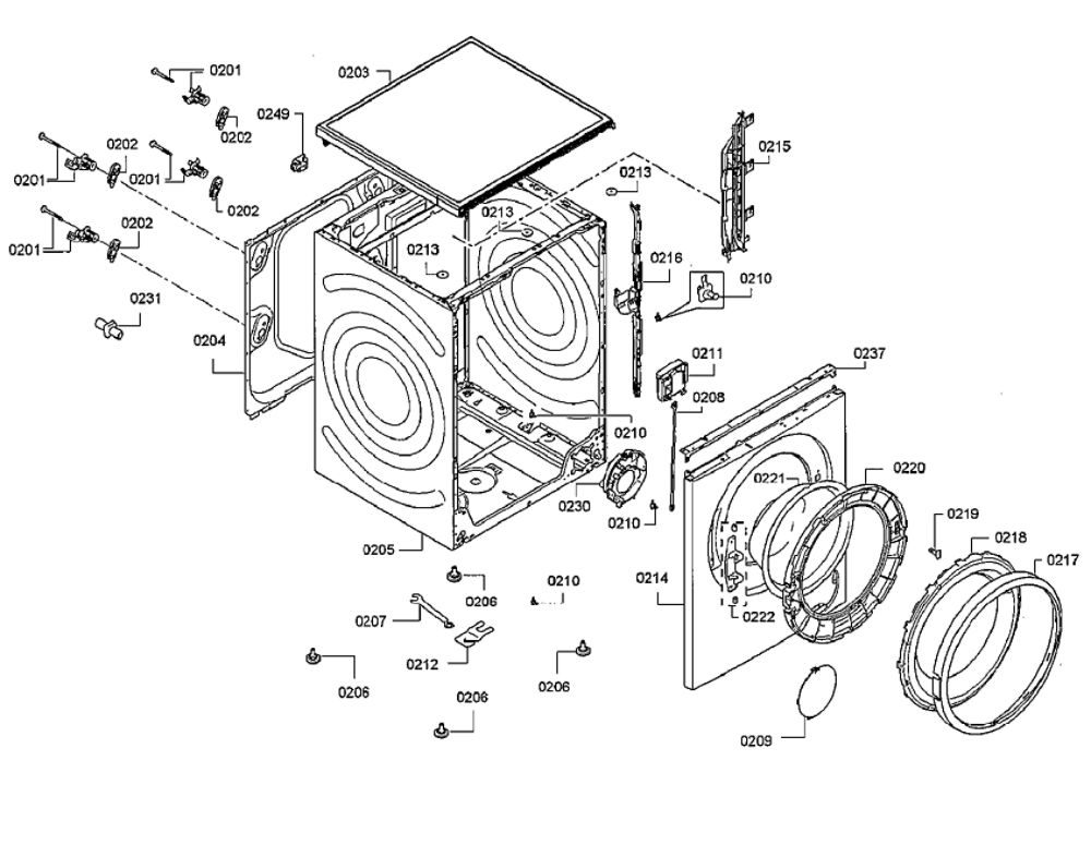 Cabinet Diagram and Parts List for WAT28400UC 06 Bosch Washer